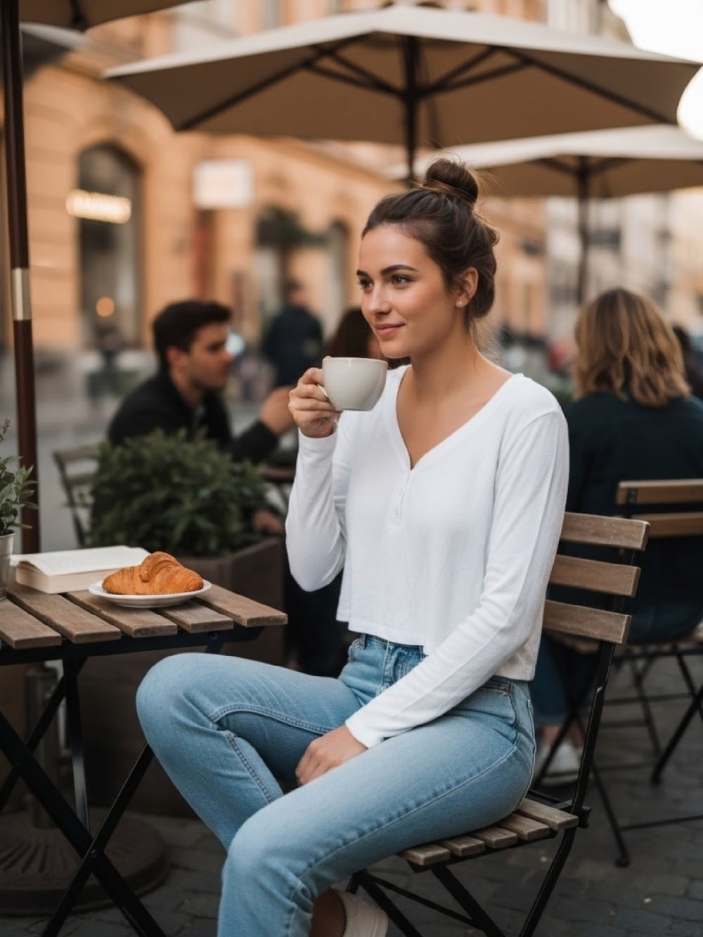 Women’s White Long-Sleeve Henley Top